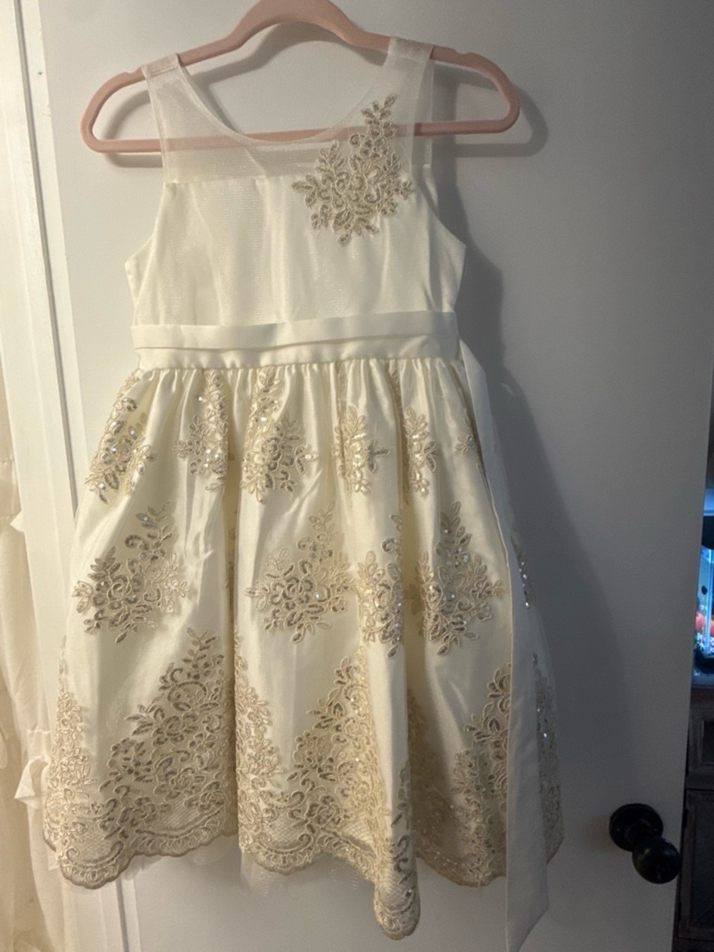 Ivory Embroidered Floral Party Dress for Girls
